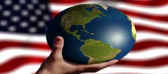Hand Holding Globe with US Flag Background