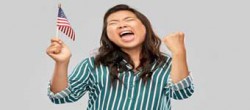 Celebrating Asian Woman with USA Flag