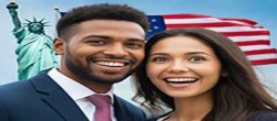 Couple with USA Flag and Statue of Liberty